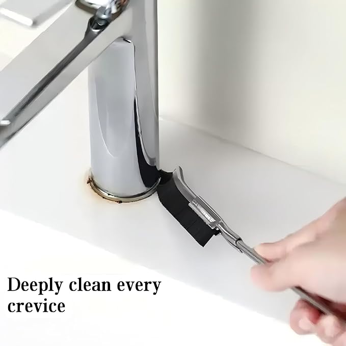 Crevice Cleaning Brush with Stainless Steel Handle – Long Handle Gap Scrubber for Bathroom, Kitchen, Tile, Grout, and Baseboard Cleaning