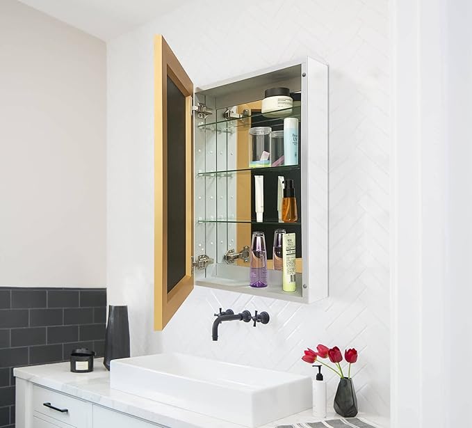 16x26 Inch Farmhouse Black Aluminum Medicine Cabinet with Mirror - Recessed/Surface Mount Rust-Resistant Framed Bathroom Storage Cabinet for Bathroom, Toilet & Kitchen