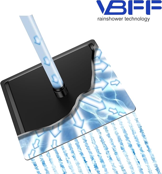 VBFF-Shower Head,rain shower head, 12 inch- Square Shower Head, 1.8 GPM Flow Rate, rainfall showerhead,VBFF09 (Matte Black)