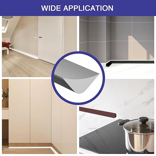 Flexible Molding Trim, Flexible Bendable Adhesive Caulking Strip, Molded Trim, Peel and Stick Home Decorative Edge for Bathroom, Kitchen, Floor, Wall (Grey, 0.83in x 0.24in x 3.3ft)