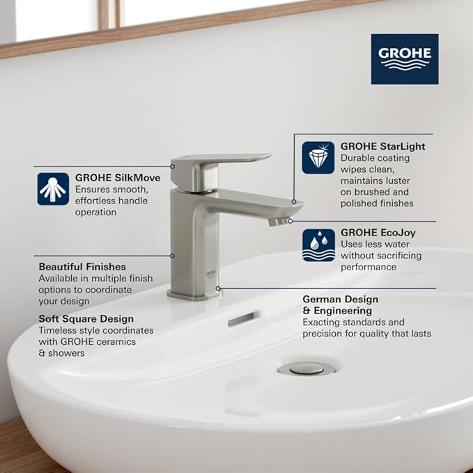 Grohe 1018992430 Cubeo Single Hole Single Handle S-Size Bathroom Faucet, Less Drain, 1.2 GPM, Matte Black