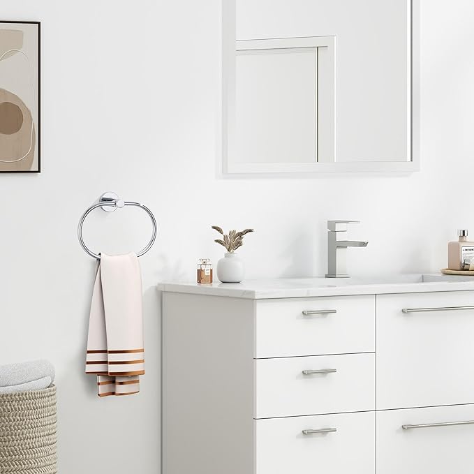 Angle Simple Towel Ring, Stainless Steel Swivel Hand Towel Holder Rack Hanger for Bathroom Kitchen Wall, Chrome