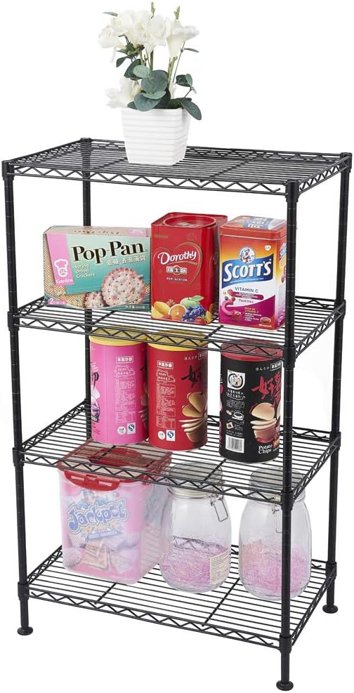 4 Tier Storage Racks Shelving, Heavy Steel Pantry Shelves, Adjustable Wire Shelving Rack, Suitable for Garage, Kitchen, Bathroom, Office, 20" W x 12" D x 32" H, Black