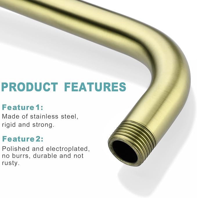 BESTILL 16 Inch L-Shaped Shower Head Extension Arm, Shower Arm and Flange Included, Brushed Gold