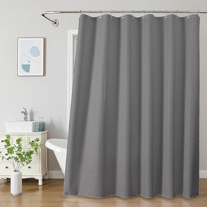 2-in-1 Waterproof Fabric Shower Curtain - No Separate Liner Needed, Hotel-Style Waffle Weave, Effortless Cleaning & Washable Bathroom Shower Curtain Set,72Wx72H,Grey