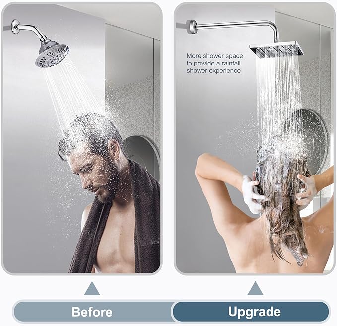 BRIGHT SHOWERS 16-Inch Shower Head Extension Arm with Flange, L Shaped Shower Extender, Extra-Long Stainless Steel Shower Pipe, Chrome