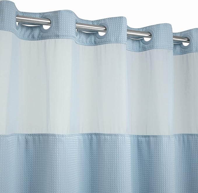 River Dream Heavyweight No Hooks Required Dotted Waffle Weave Shower Curtain with Snap in Liner -Stall 54W x 80H,Hotel Grade,Spa Like Bath Curtain,Blue