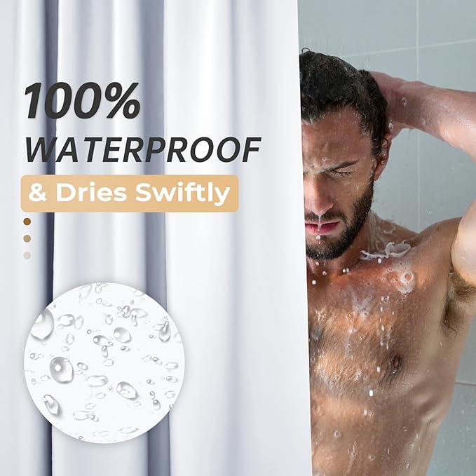 AmazerBath White Shower Curtain Liner, 70 x 72 Inches EVA 8G Heavy Duty Plastic Shower Curtain Liner, Waterproof Weighted Thick Bathroom Curtain with 3 Clear Weights and 12 Rustproof Grommet Holes