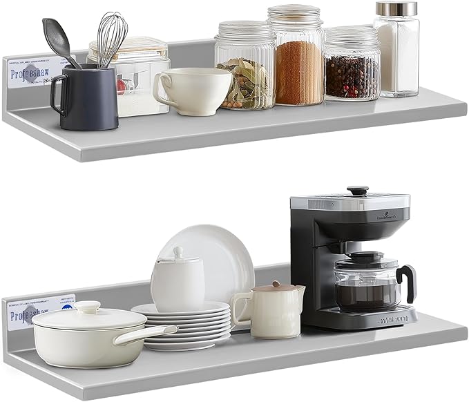 Profeeshaw Stainless Steel Shelf Wall Mounted Commercial Stainless Steel Shelves 8.6 * 24 Inch 50lb Heavy Duty Commercial Kitchen Shelf for Restaurant, Bar, Utility Room, Kitchen and Garage