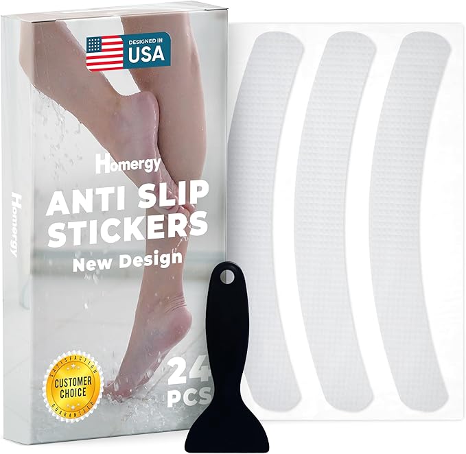 Anti-Slip Shower Stickers - Help Reduce Slipping in Bathtub & Shower, Clear Non-Slip Bath Strips, Strong Adhesive Bathtub Appliques Suitable for Homes with Kids, Adults & Seniors - 24 Pcs - Homergy