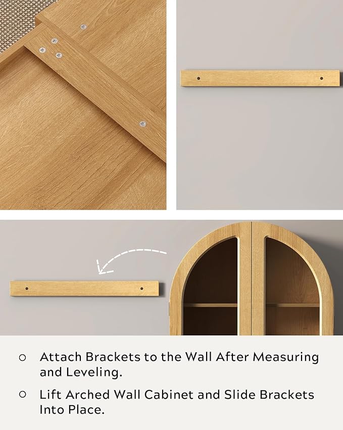 Large Arched Bathroom Wall Cabinet Modern Wooden Display Cabinet with Acrylic Doors Farmhouse Wall Mounted Cupboard Storage Organizer for Laundry Room, Dining Room, Natural Oak