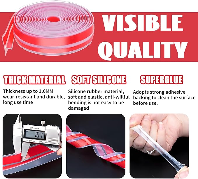 9.8Ft T-Shaped Clear Weather Stripping Door Seal, Door Draft Stopper Silicone Seal Strip, Weather Stripping for Shower Glass Gaps