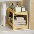 Bamboo Under Sink Organizer Adjustable Height 2 Tier Bathroom Organizer Pull Out Cabinet Storage Kitchen Heave Duty Wood Slide Ou Shelf for Kitchen Bathroom (Nature, 1 Pack)