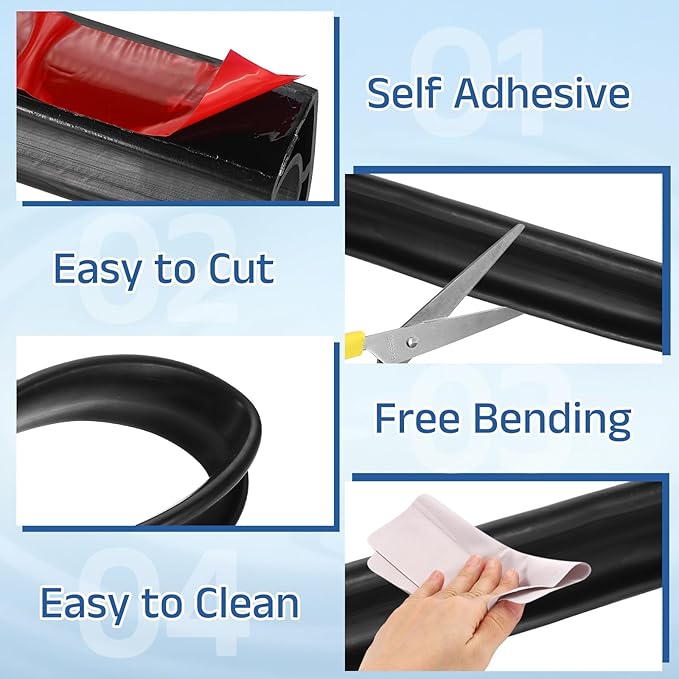 uxcell Shower Water Barrier, 67" TPE Splash Guard Shower Water Stopper Retention System for Bathtub Sink Washing Machine Dry and Wet Separation, 1.18"W x 1.77"H, Black