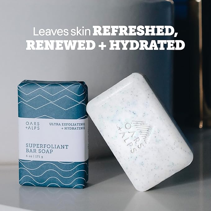 Oars + Alps Eucalyptus Superfoliant Exfoliating Bar Soap for Men, Deep Cleaning & Exfoliating Soap with Jojoba Beads, Made with Clean Ingredients, All Skin Types, Cruelty Free, 1pk, 6oz