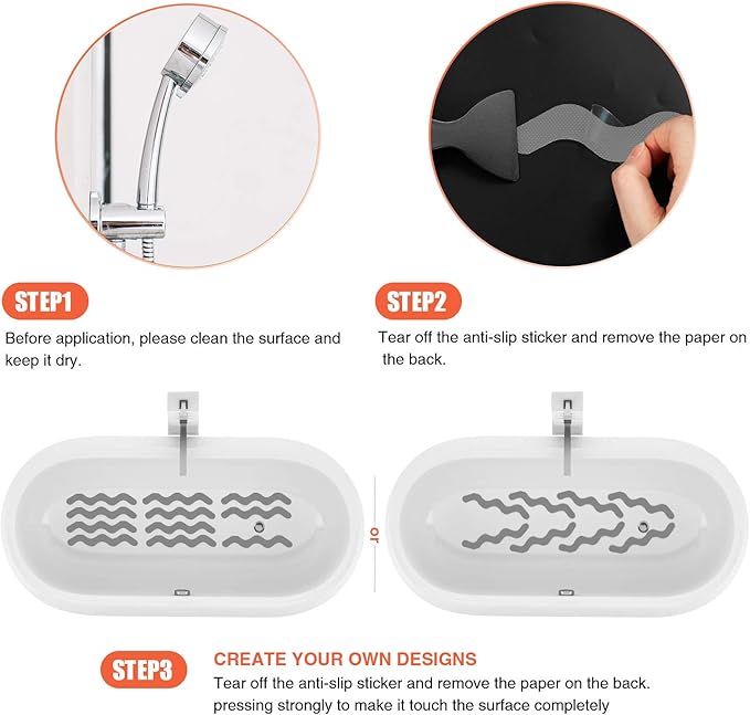 Anti Slip Shower Stickers, Adhesive Decals Safety Strips Scraper for Bath Tub, Shower, Stairs, 24 Pieces (Gray)