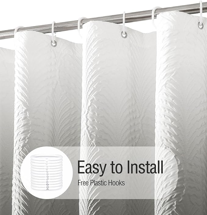 Gibelle Ombre Black Shower Curtain for Bathroom, 3D Embossed Textured Fabric Shower Curtain, Modern Farmhouse Chic Soft Cloth Shower Curtain Set with Hooks, 72x72