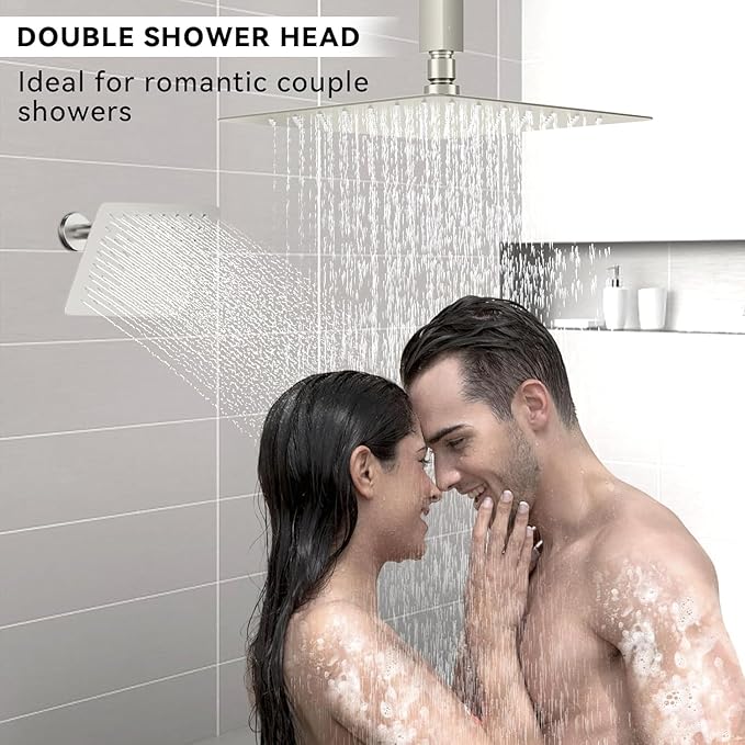 Rain Shower System Brushed Nickel,STARBATH Ceiling Mount 12'' Rain Shower Head and 6'' Rainfall Shower Head with Handheld Spray, 3 Way Shower Faucet Set with 5 Diverter and Trim Kit Complete