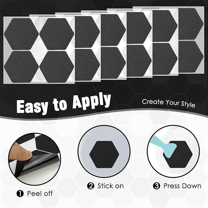 S&X 24 Pcs Shower Non Slip Stickers (Large 4.7" Hexagon), Modern Black Bathtub Non Slip Stickers, High Traction Grit Safety Decals for Tub Floor, Waterproof with Scraper