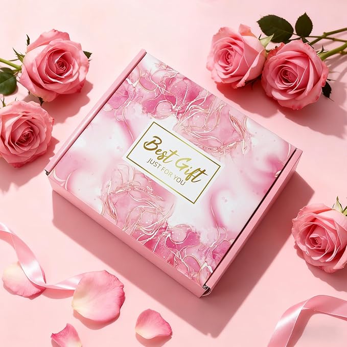 Christmas Spa Gift Basket with Bath Essentials- Pink Rose Relaxation Kit Set, Birthday Spa Items Box for Women, Wife, Mom, Sister, Mom, Her, Friends