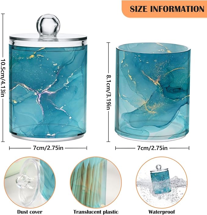 MNSRUU 4 Pack Qtip Holder Organizer Dispenser Blue Marble Abstract Fluid Art Bathroom Containers Bathroom Vanity Storage Canister Apothecary Jars for Cotton Swabs/Pads/Floss