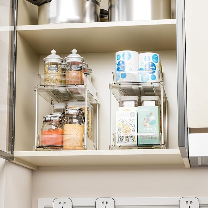 Yieach 2 Pack Pull Out Under the Sink Organizer,2 Tier 10.6″ High Medicine Cabinet Organizer for Vitamin,Pill Bottle,Supplement,Slide out Undersink Organizers and Bathroom Vanity Storage for Cupboard
