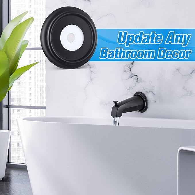 Dreyoo Metal Tub Spout Cover Ring, Bathtub Spout Trim Plate Ring with 1 Pcs Foam Gasket, 1-1/2 Inch ID and 3-5/8 Inch OD(Black)
