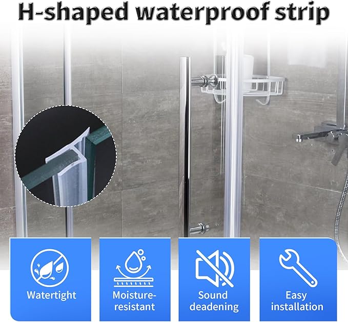 Shower Door Side Seal Strip,39 Inch H-Type Frameless Shower Door Seal, H-Type Shower Door Sweep for 15/32"(12mm) Thick Glass