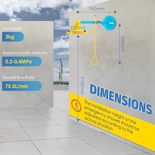 Emergency Shower Station Safety Shower Outdoor Horizontal/Wall Mounted Drench Shower for Emergency Shower, Highly Visible Color