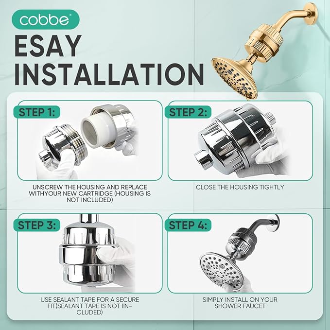 Cobbe HD HEAVY DUTY High Output Shower Filter – 99% REMOVAL Shower Head Filter for Hard Water, Heavy Metals, Chlorine and Harmful Substance, Improve your skin and hair - Egyptian Gold