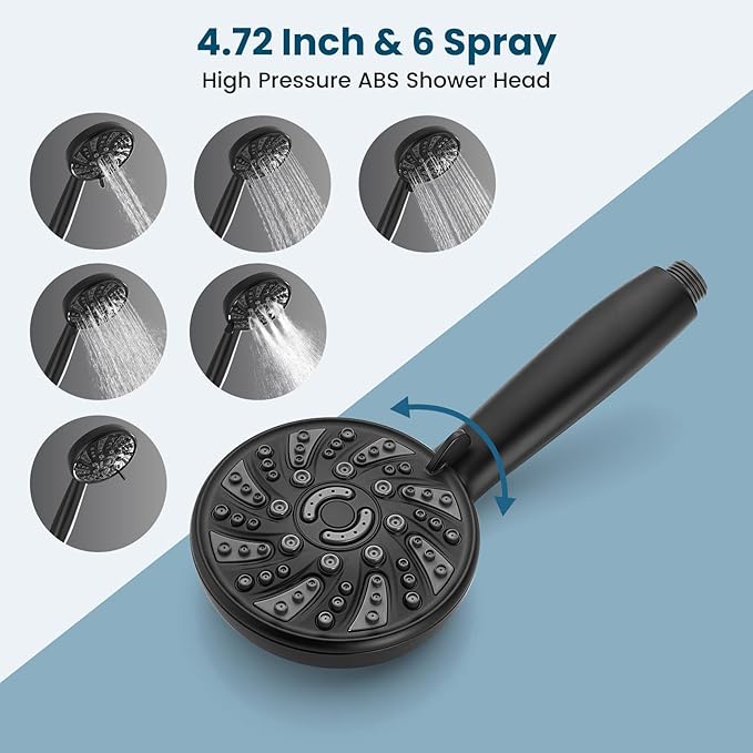 gotonovo Bathroom Shower Head Kit High Pressure Combo System Shower Faucet 6 Modes ABS Handheld Spray Shower Trim Kit Valve Included Shower Head and Handle Set Matte Black