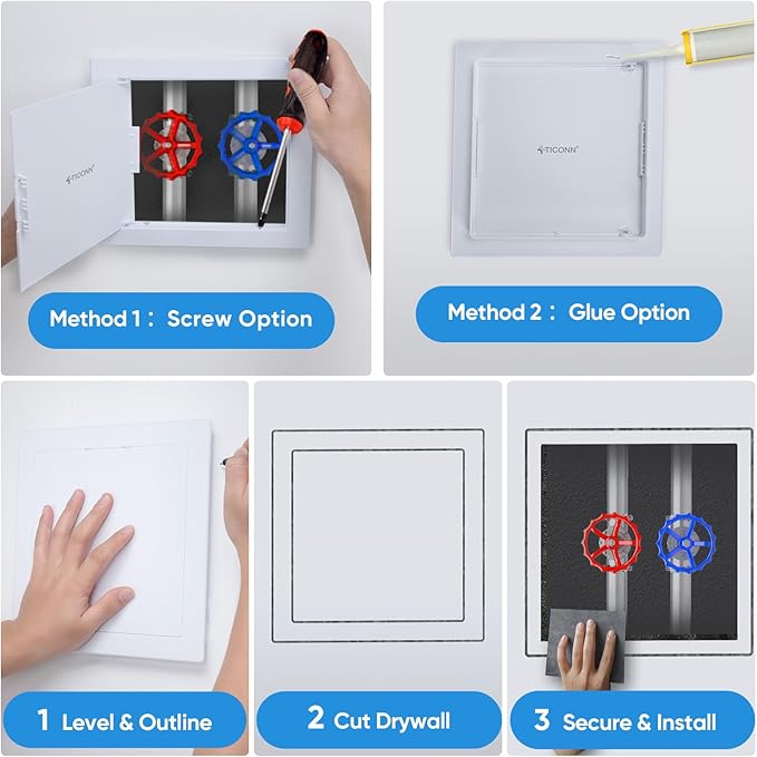 TICONN Access Panel for Drywall, 6 x 9 Inch ABS Plastic Wall Hole Cover Access Doors, Easy Install Plumbing Wall Panel for Drywall, Ceiling, Wiring and Cables