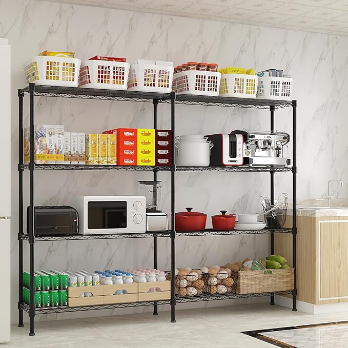 4 Tier Storage Racks Shelving, Heavy Steel Pantry Shelves, Adjustable Wire Shelving Rack, Suitable for Garage, Kitchens, Offices, 58" W x 14" D x 59" H, Black