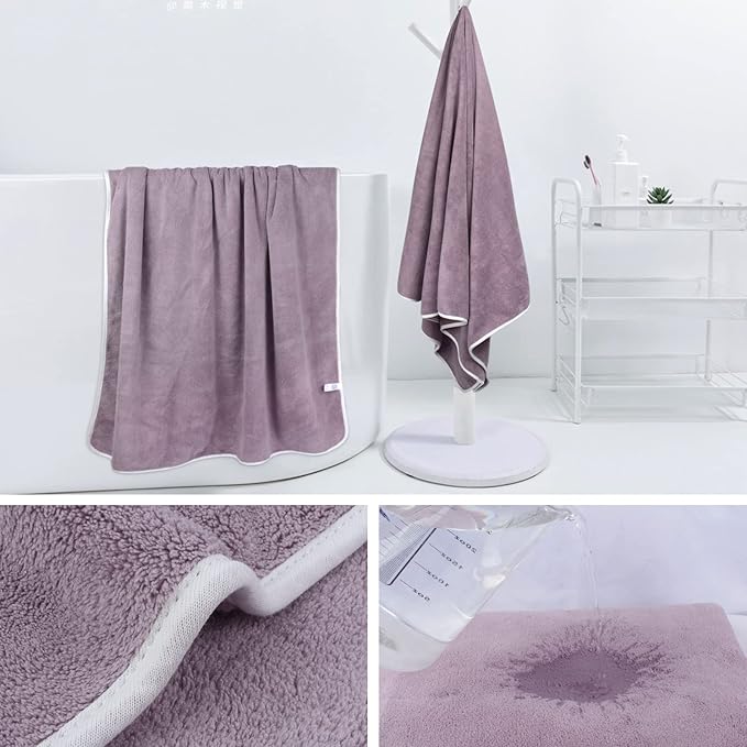 KinHwa Microfiber Bath Towel Large Bathroom Towel Absorbent Shower Towels Soft Bath Towels Large Size for Women Men Ideal for Spa, Swimming, (2, Purple, 30x60 inch)