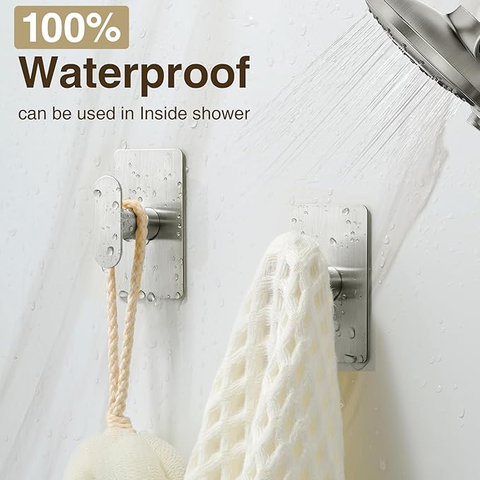 pickpiff Adhesive Towel Hooks for Bathroom: 20LB Extra Strong Wall Hanger for Shower Kitchen RV Dorm Apartment, Silver 8 Pack
