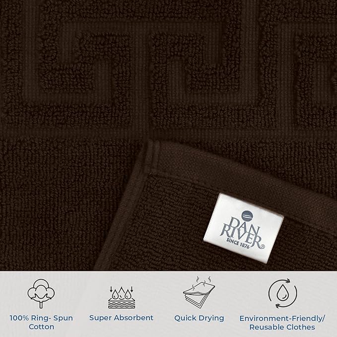 DAN RIVER Greek Cotton Bath Mats Set of 2 – Not a Bathroom Rug, Ultra Soft, Highly Absorbent & Machine Washable Bath Mat Towel for Bathroom Floor Mat – Durable, Quick-Dry, 21x34 Inches, Brown