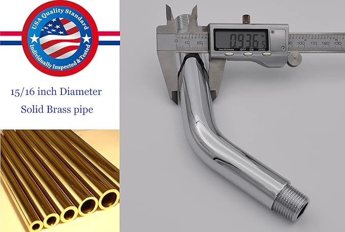 Aquaiaw Shower Arm and O-Ring Flange, 6 inch, Solid Brass, Round, Both Soldered 1/2 NPT Tapered Threads, Wall Mount Shower Arm Extension with Escutcheon, for Rain Shower Head (Polished Chrome)