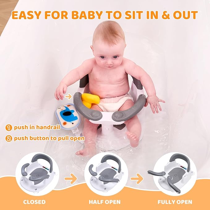 Baby Bath Seat for Babies 6 Months & Up Sitting Up,Infant Bath Seat with Temperature Alert+Open Backrest+on/Off Armrest,Toddler Bath seat Baby Bath Chair for Bathtub,Tub,Sink Aqua