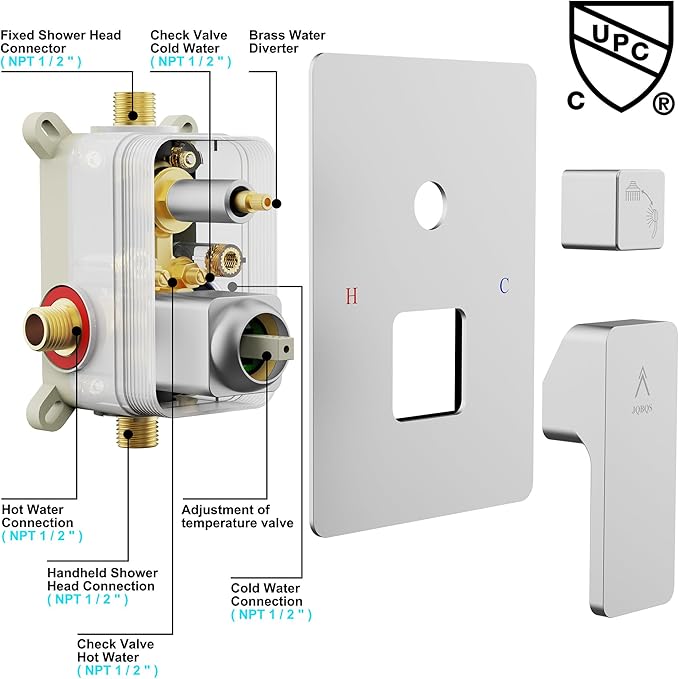 Shower System Modern Rain Brass Faucet Set With Valve and Diverter Shower Mixer With Handheld High Pressure Square Rainfall Shower Valve (12'' Wall Mount, Brushed Nickel)