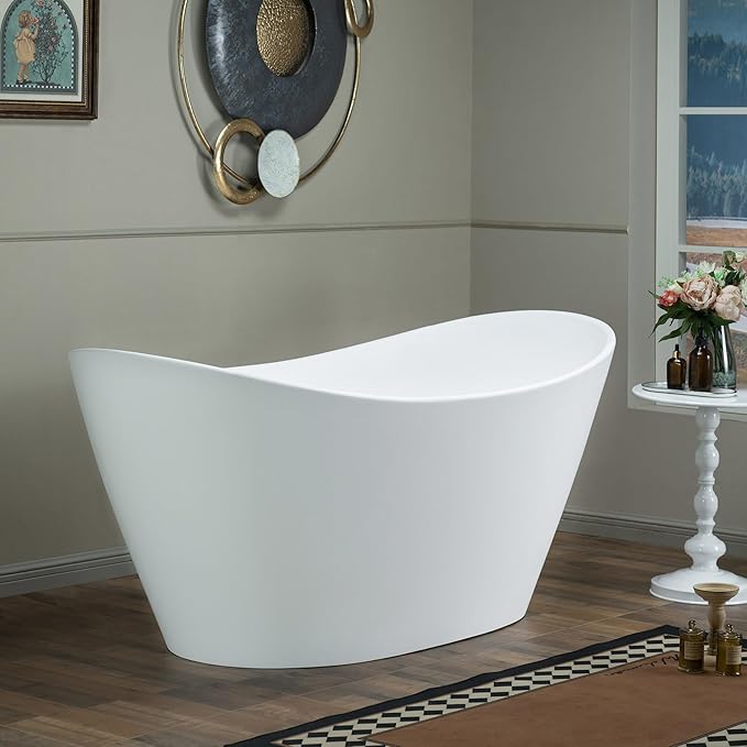 WOODBRIDGE 67 in. x 31.5 in. Stone Resin Luxury Contemporary Solid Surface Freestanding Bathtub in Matte White