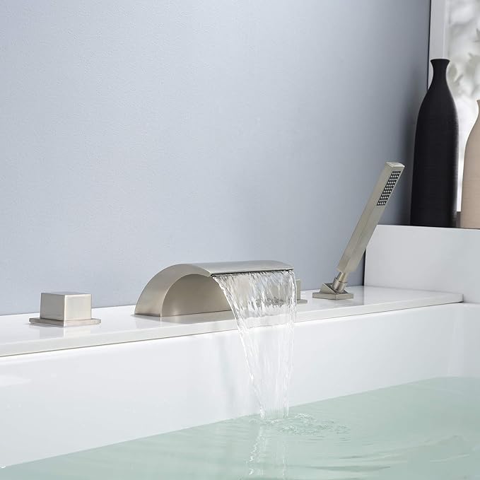 sumerain Waterfall Bathtub Faucet Brushed Nickel with Sprayer, Tub Spout with Diverter