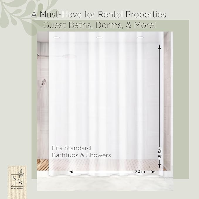 Stitch & Stone Shower Curtain Liner, Premium Medium Weight Durable Waterproof 6g PEVA for Bathroom with Weighted Magnets, Standard Size 72" x 72", Frosty 2 Pack