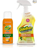 OdoBan 360-Degree Continuous Spray Natural Oil Real Citrus Orange Air Freshener, 10 Ounce, and Multipurpose Disinfectant Cleaner, 32 Ounce Spray, Made in the USA