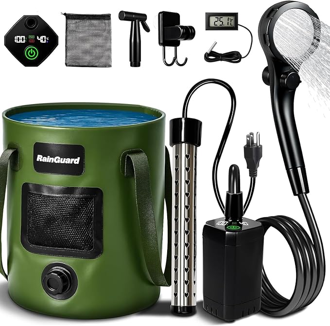 Portable Camping Shower, 6000mAh Rechargeable Shower Pump, Large Capacity Foldable Bucket, 6' 7" Filtered Shower Head, Summer Beach, Outdoor Camp Showering, Hiking, Pet Bath, RV Car Wash, Water Plant