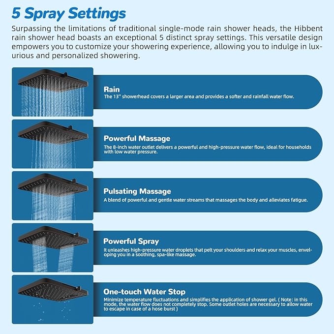 Hibbent 5-spray Dual Filtered Rainfall Shower Head Combo, High Pressure 13'' Showerhead with 10 Spray Handheld, Easy Reach 4-way Diverter Arm with Pause Mode, 71'' Hose & Holder, Oil-Rubbed Bronze