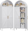 Kitchen Pantry Cabinet, Metal Arched Storage Cabinet with Doors and Adjustable Shelves, Farmhouse Cupboard for Dining Room, Living Room, Bathroom(White