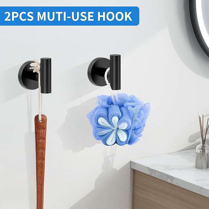 Matte Black Bathroom Accessories, Towel Bar Set 5 Pieces, SUS304 Stainless Steel Bathroom Hardware Set, 16 Inch Towel Bar for Bathroom Wall, Toilet PaperHolder and Towel Holder Set