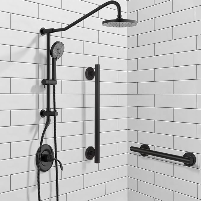 Lava Odoro Shower Grab Bar, Modern Stainless Steel Handicap Grab Bar for Bathtubs and Showers, Shower Safety Bar for Seniors Disabled, ADA-Compliant (Matte Black, 12 Inch)