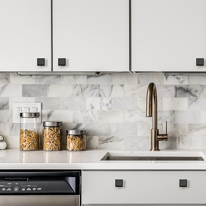 Ravinte Hardware 10 Pack Kitchen Cabinet Pulls Square Drawer Single Hole Handles Matte Black for Cupboard Gold Dresser Solid