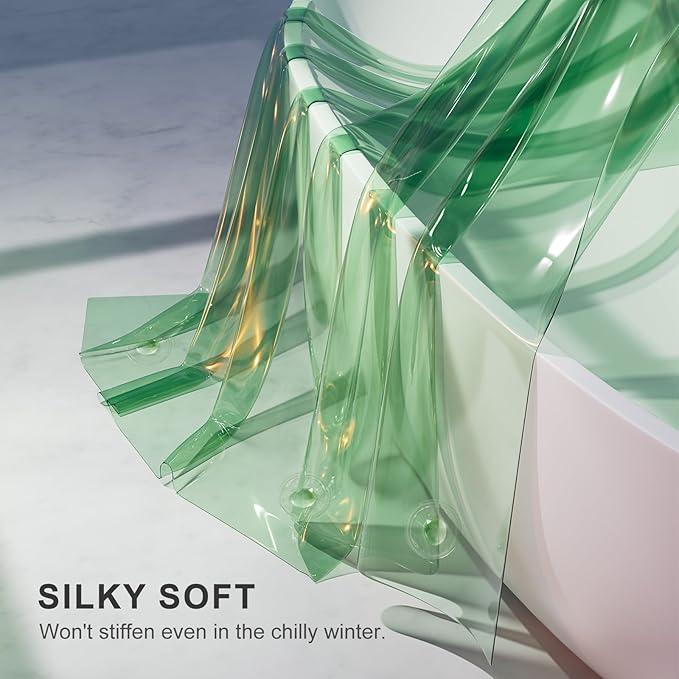 AmazerBath Heavy Duty Shower Curtain and Liner 2-in-1, 100% EVA Luxury Soft Clear Mint Green Shower Curtain Liner, 72x72 Plastic Weighted Shower Curtain, 12 Rustproof Grommets & 3 Heavyweight Stones